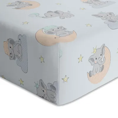 Produktbild von 2 tlg. timitama Jersey Baby Spannbettlaken 70x140 cm - Superweiches Spannbetttuch aus 100% Baumwolle - Bettlaken für Kinder Matratzen - Elefanten Babyblau