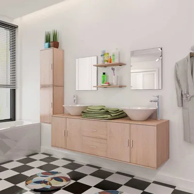 Zdjęcie produktu dla Maison Exclusive – 9-częściowy zestaw mebli łazienkowych z umywalką, kolor beżowy
