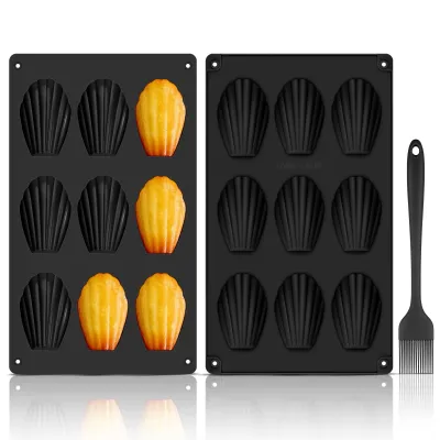 Produktbild von 2 Stück Madeleine Backformen Silikon Madeleines Bärentatzen Backform mit 9 Hohlräumen inkl. Silikonpinsel Wiederverwendbar für Kekse Kuchen Schokolade
