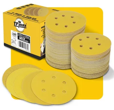 Obrázek produktu pro Brousky 150 mm, 6 děr, suchý zip, 100 kusů, mix různých zrnitostí (60-320) pro excentrické brusky