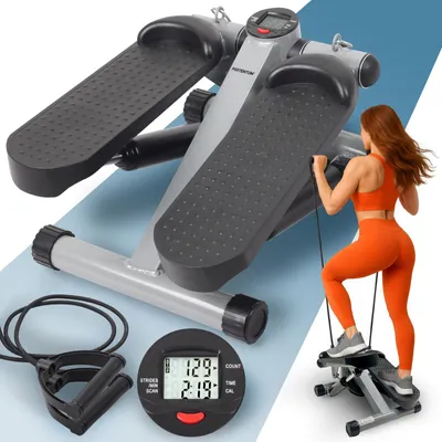 Zdjęcie produktu dla Stepper fitness - 2 w 1 z taśmami oporowymi - Wyświetlacz LCD - Maks. 100 kg - Kompaktowy