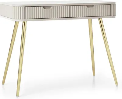 Produktbild von Schminktisch Porto 103 cm in Cashmere mit Zwei Gerillten Schubladen und Goldenen Metallfüßen