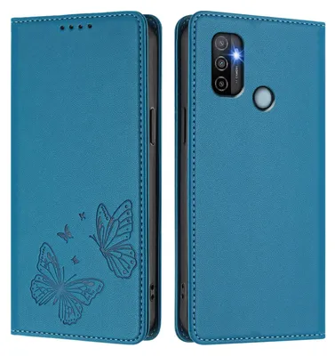 Image de Étui en cuir pour Oppo A11s/A32/A53 4G/A53s 4G/A32 2020, motif papillon, étui portefeuille à rabat avec support, bleu