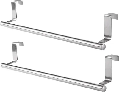 Image de Porte-serviettes argenté 2pc pour porte de cuisine, armoire et salle de bain