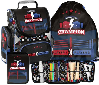 Immagine prodotto di Boxing CLUB Zaino scolastico ergonomico Set zaino scolastico in 3 pezzi BOXEN CHAMPION