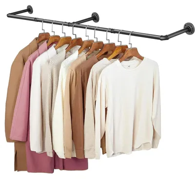 Kleiderstange 184 cm, Wandmontage, Metall, Schwarz, Industrierohr