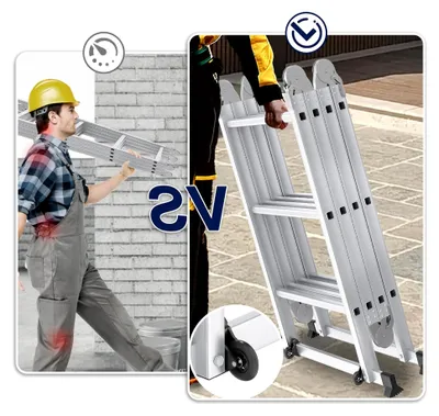 Produktbild von Multifunktionsleiter 6 in 1 Teleskopleiter mit 2 Gerüstplatten und 2 Rollen Aluminium, 4x4