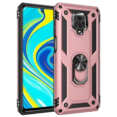 Obrázek produktu pro Ochranné pouzdro pro Redmi Note 9 Pro, dvouvrstvé robustní, armádou testované pouzdro proti pádu se stojanem na prsten pro Xiaomi Redmi Note 9S / 9 Pro / 9 Pro Max Růžové zlato