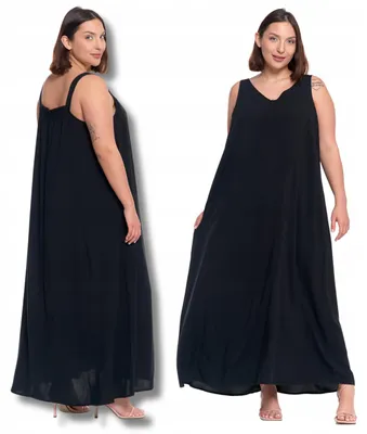 Immagine prodotto di Abito estivo - Abito da donna taglia L - Abito lungo nero - Abito in viscosa - Abito senza maniche