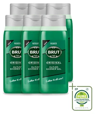 Image de 6 flacons de gel douche "Brut All in One" pour cheveux et corps, parfum original, 500 ml - Pack de 6