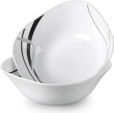 Zdjęcie produktu dla Szklane miseczki deserowe Fiona, opalowe szklane miseczki na sałatki o pojemności 1500 ml, miseczki na lody, przekąski, sosy do maczania, 2 sztuki, biała podstawa z czarnymi liniami
