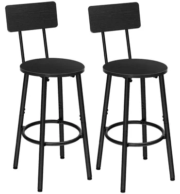 Produktbild von Barhocker 2er-Set mit Rückenlehne und Fußstütze, Schwarz, 32x32x93 cm