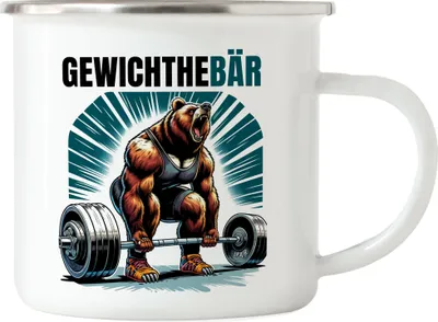 Produktbild von Gewichthebär Bären Emaille Tasse - Witzige Fitness Tasse
