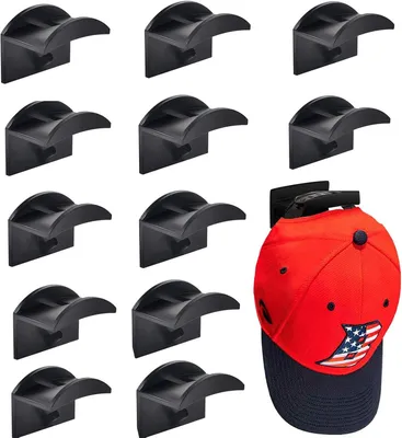 Productafbeelding van Hoedhouder - Set van 12 - Zelfklevende hoedhaken voor muurmontage - Baseball cap opslag hoed stand geen borenbeugel