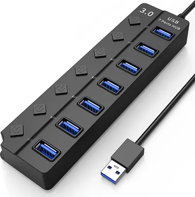 Produktbild von INF USB 3.0-Hub, 5 Gbit/s, 7 Ports, individuelle Ein-/Aus-Tasten