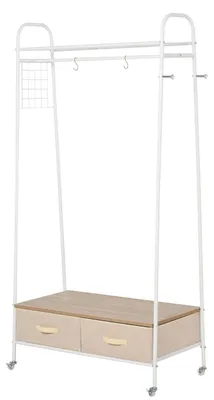 Produktbild von Kleiderst?nder aus Metall mit Rollen, Kleiderstange, Ablagen und Schubladen zur Aufbewahrung von Kleidung und Taschen, 99 x 47 x 185 cm