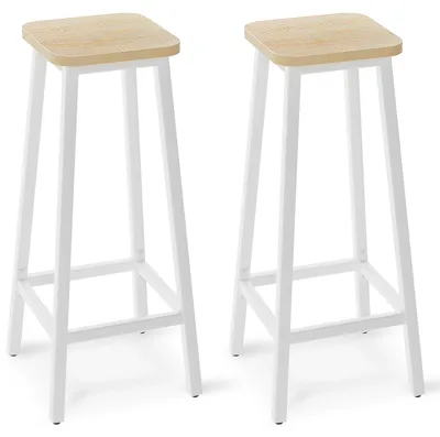 Barkrukken Set von 2, Holz, 70 cm, natürlich & weiß, Metallgestell