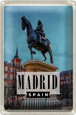 Produktbild von Blechschild Reise 20x30cm Madrid Spanien Pferd Reiter Skulptur