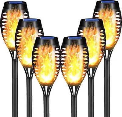 Image de Lampes de jardin solaires 12 LED avec effet flamme, étanches IP65