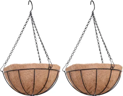 Imagen del producto de Maceteros colgantes para jardín, color marrón, hechos de fibra de coco, con cadena, juego de 20 cm