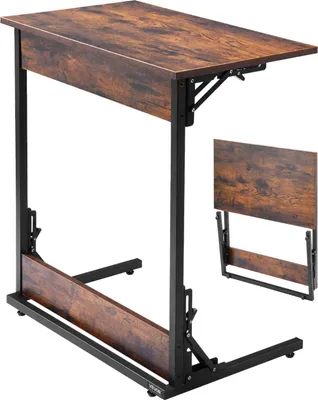 Produktbild von VEVOR Beistelltisch Kaffeetisch klappbar mit Metallrahmen & verstellbaren Füßen, C-förmiger Couchtisch für Wohnzimmer Schlafzimmer Büro 60 x 37 x 70 cm TV-Tablett, Sofatisch Braun und Schwarz