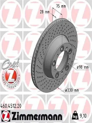 Produktbild von ZIMMERMANN Bremsscheibe Hinten Links für PORSCHE 911 Coupe (992) 330mm 460.4512.20
