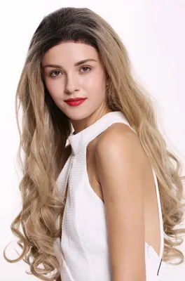 Produktbild von WIG ME UP Perücke Lace-Front Monofilament lang gewellt Ombre Balayage Schwarz Blond RSK-02