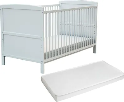 Produktbild von At4 - Babybett umbaubar zum juniorbett Holz LUNA mit Matratze Weiß 70 x 140 cm|144 x 74 x 86,5 cm |Kinderbett 2 in 1 mädchen und Jung - Gitterbett mit Lattenrost 3 Stufen Höhenverstellbar
