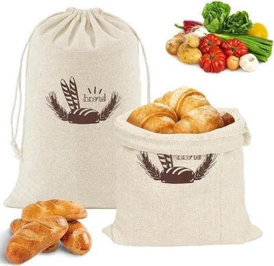 Produktbild von 2 Stück Wiederverwendbares Baumwoll Brotbeutel 30x40cm - Lagerung Vers Hält Schnur Baumwoll Brotbeutel für Brot Stangenbrot Obst Gemüse