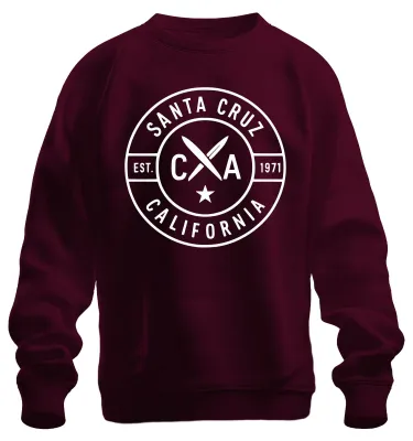 Immagine prodotto di Santa Cruz California Surfbrett Surfen Surfer Vintage Strand 1971 Unisex Felpa Pullover, Borgogna, L