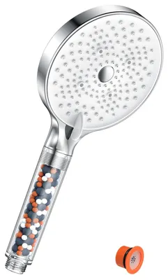 Produktbild von YEAUPE PRO Duschkopf, wassersparend, Antikalk, groß (130 mm Durchmesser), Hochdruck mit 6 Strahlarten, Weiß / Chrom