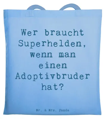 Produktbild von Mr. & Mrs. Panda Tote Bag Spruch Held Adoptivbruder - Sky Blue - Geschenk, herzerwärmende Sprüche, Geburtstag, Familienverbindung, Tasche, Jubiläen, Geburtstage, Helden