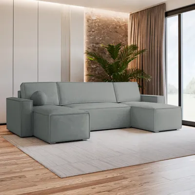 Produktbild von Masseno Ecksofa PESANO M mit Schlaffunktion U-Form, Sofa mit Bettkasten, Wohnzimmersofa, Couch, Soffa, Bettsofa, Couchgarnitur- Grau, MONOLITH 85