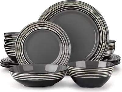 Immagine prodotto di Set da portata Fiorenza - 16 pezzi - 4 persone - Grigio - Piatti da portata - Servizio da tavola - Piatti fondi - Piatti per la colazione - Piatti da portata - Piatti da portata per la cucina