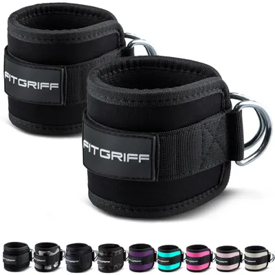 Produktbild von FITGRIFF® Fußschlaufen V1 (gepolstert) - für Fitness Training am Kabelzug - (2 Stück) Ankle Straps für Frauen und Männer (Schwarz)
