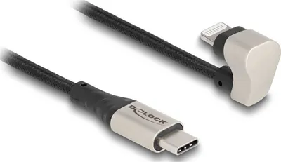 Produktbild von Delock Daten- und Ladekabel USB Type-C zu Lightning für iPhone und iPad 180° gewinkelt 1 m MFi