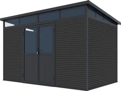 Produktbild von Weide Gartenhaus | Aluminium & WPC | Gerätehaus mit Doppeltür | 338x218x226 cm | Wetterfest in Anthrazit
