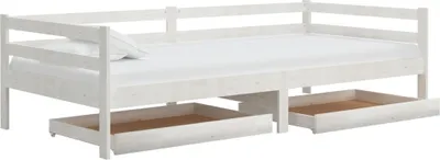 Image de vidaXL Lit de jour avec tiroirs Blanc 90x200 cm Pin massif