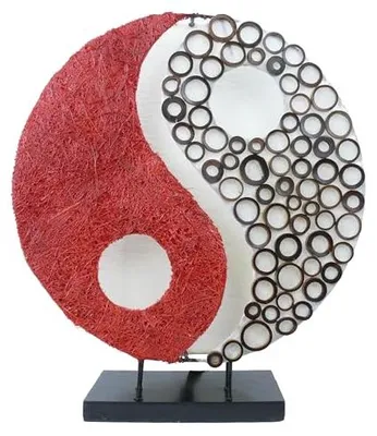 Produktbild von Tischlampe Yin Yang 30 cm handgefertigt mit Bambusscheiben – Deko Lampe