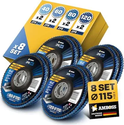 Produktbild von Amboss Fächerschleifscheibe Set Ø 115 (8 Stck.) Korn 40-120