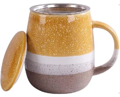 Productafbeelding van Keramische theekop met filter en deksel, 350 ml, geel