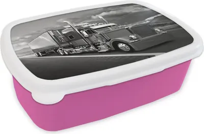 Produktbild von KitchenYeah® Lunchbox Brotzeit Brotdose 17x11 cm Lkw - schwarz und weiß Kinder Brotzeitdose - Lunchpaket - Brotkasten  - Sandwich Box
