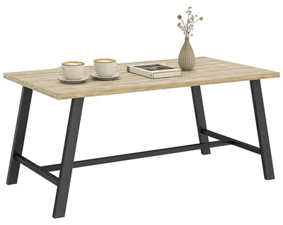 Produktbild von Outdoor-Couchtisch, rechteckiger Metall-Beistelltisch mit Tischplatte in Holzoptik, 100 x 55 cm, Braun