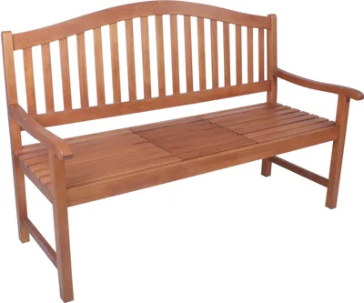 A wooden garden bench on a white background.