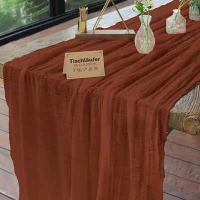 Produktbild von Tischläufer Musselin 85x300cm Terrakotta Rot Boho Waschbar Tischdeko