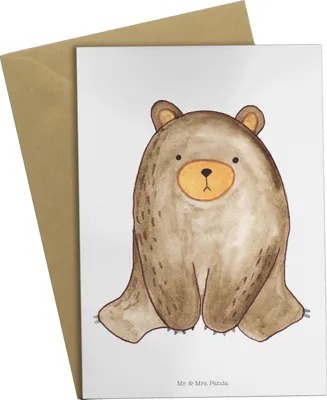 Produktbild von Mr. & Mrs. Panda Grußkarte Bär sitzend - Weiß - Geschenk, osterkarte, hochzeitskarten, weihnachtskarten, Grußkarten, babykarte, Teddy, einladungskarten