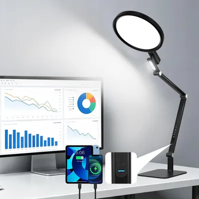 Produktbild von LED Schreibtischlampe 15W 2700K-6000K 1337LM Touch-Dimmer USB Schwarz