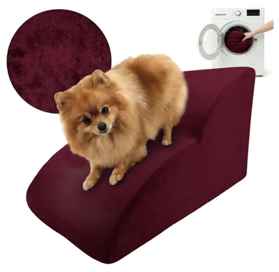 Immagine prodotto di Scala a muro per cani e gatti. RAMPA PER CANI. Scala per animali domestici, 2 gradini, colore bordeaux, tessuto royal