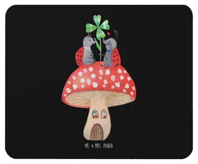Produktbild von Mr. & Mrs. Panda Mousepad Marienkäfer Fliegenpilz - Schwarz - Geschenk, Haus, Mouse Pad, Mauspad, Fleigenpilzhaus, Zuhause, Wohnung, pc, mousematte, Lustige Sprüche