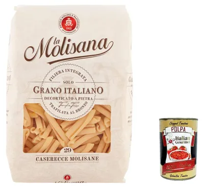Produktbild von 24x La Molisana Casareccia N. 29 Pasta Lenta Lavorazione Teigwaren aus Hartweizengrieß Bronze-Zeichnung 500g + Italian Gourmet Polpa 400g